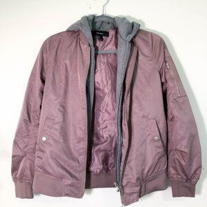 Purple Bomber Jacket with Attached Hoodie